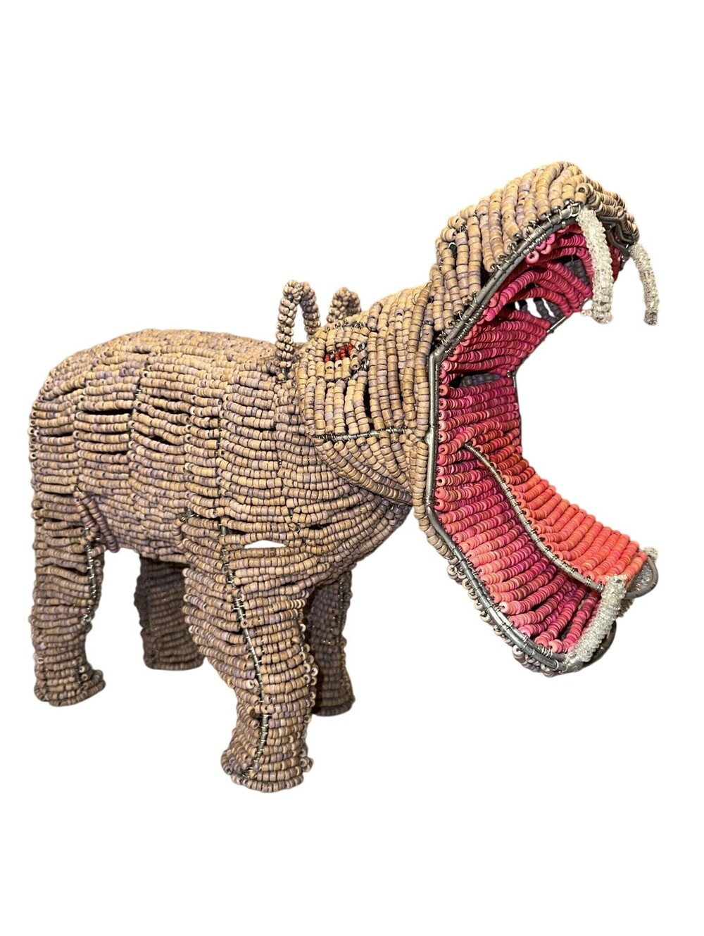 Pottery Barn Kids Moo Deng Handmade Hippo Coconut Tree Bead 17" Hippopotamus